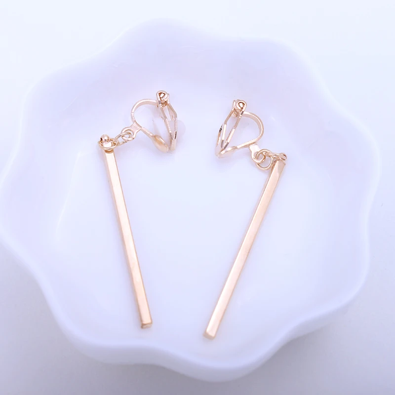 Metal Strip Clip On Earrings Women No Ear Hole Earring Trendy Simple Style Gold-color Geometric ear clip earrings clip earrings