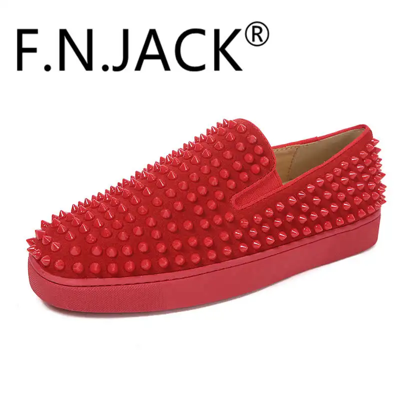 

FNJACK Roller-Boat Flat Patent Slip-on Sneakers Studded Suede Loafer Shoes