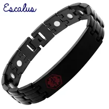 Escalus идентификатор медицинской опасности красный монограмма черный магнитный браслет нержавеющая сталь с гравировкой мужской браслет ювелирные изделия