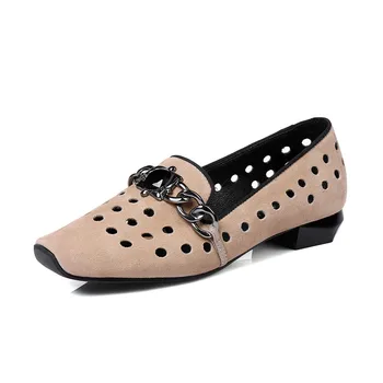 

Genuine Leather Low Heel Shoes Women Summer Shoes Women Pumps Shoes Slip On Top Quality