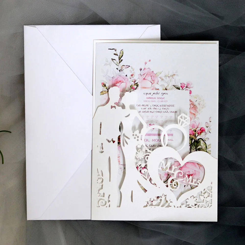  10pcs/lot Hollow Laser Cut Wedding Invitations Elegant Engagement Wedding Invitation Card Envelope  - 33056351931