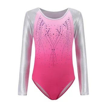 

Children Long Sleeve Ballet Gymnastics Suit Dance Practice Clothes Dance Clothes Girls Diamond Pattern Jumpsuit