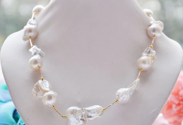 

N3809 20" WHITE BAROQUE KESHI PEARL NECKLACE Magnet clsp % Discount AAA