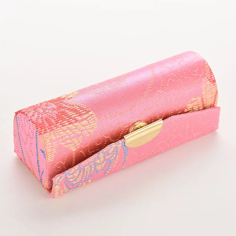 

Lipstick Case Box With Mirror Hasp Cosmetic Bags Coin Lipstick Holder Embroidered Flower Design Color Random