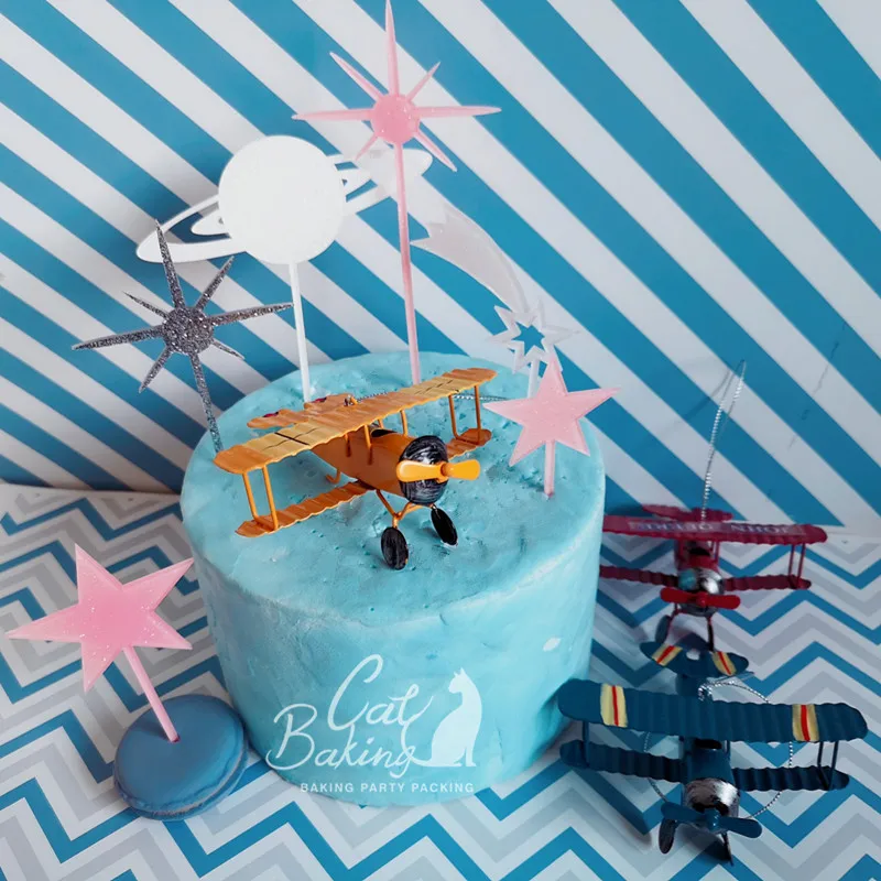 

Red Blue Yellow Retro Airplane Cake Decorations Birthday Party Decorations for Baking Cute Gifts