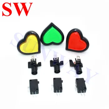 

Free Shipping DIY Arcade Kit 5PCS/Lot Heart-Shaped Arcade Push Button/Illuminated buttons with LED Lights and 5 colors selection