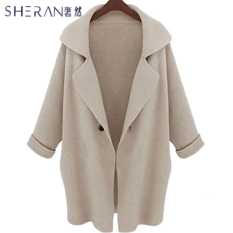 

2018 New Loose Casual Sweaters Autumn/Winter Shawl Knitting long cardigan Women Sweater Jackets Solid Stand Up trench coats