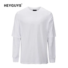 HEYGUYS/ поддельные футболки из двух предметов, модные брендовые летние длинные футболки оверсайз, дизайнерские хлопковые футболки с длинными рукавами