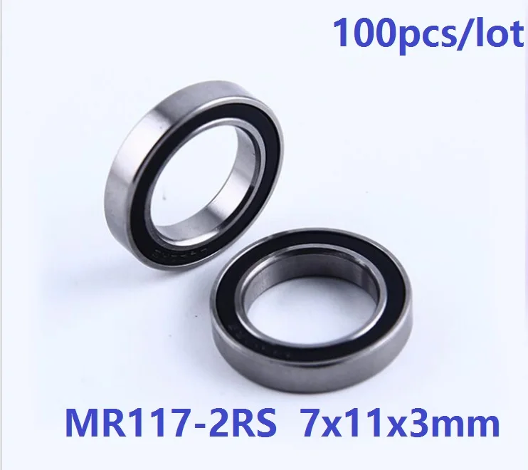 

100pcs/lot MR117-2RS MR117RS MR117 RS 2RS 7x11x3mm Thin tube Miniature Deep Groove Ball Bearing 7*11*3mm 677-2RS
