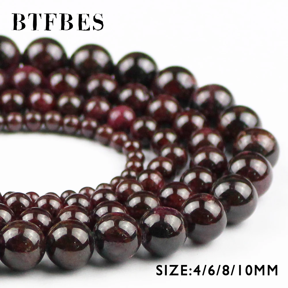

BTFBES Hight Quality Garnet Natural stone beads Wine Red Color 4 6 8 10mm Ball Round Loose Beads For Jewelry Bracelet Making DIY
