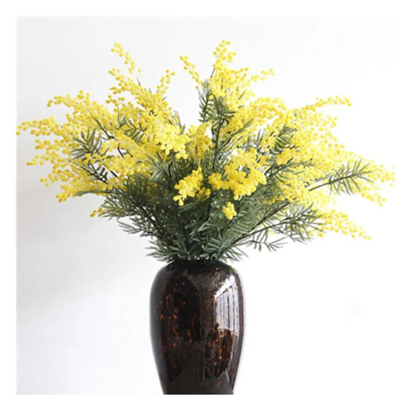 INDIGO Wholesale 100pcs Mimosa Pudica Acacia Bouquet Home Yellow Wedding Artificial Flower