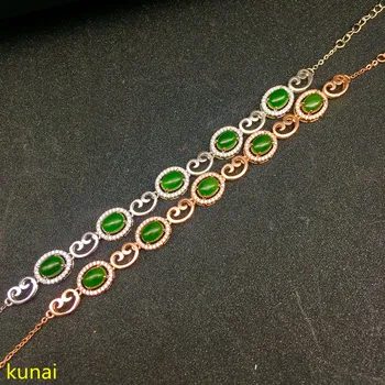 

KJJEAXCMY fine jewelry 925 silver inlaid with natural jade women's bracelet with two colors to choose from