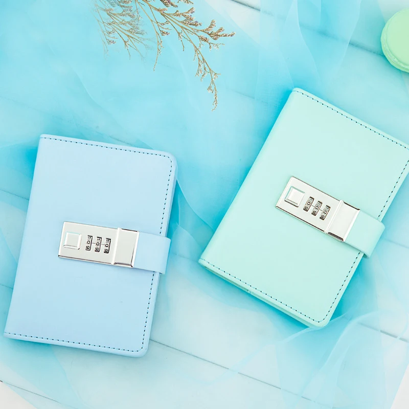 

Cute Sweet Pure Color PU Pocket Diary Notebook with Lock A6 Journal Notepad Office & School Girl Gift