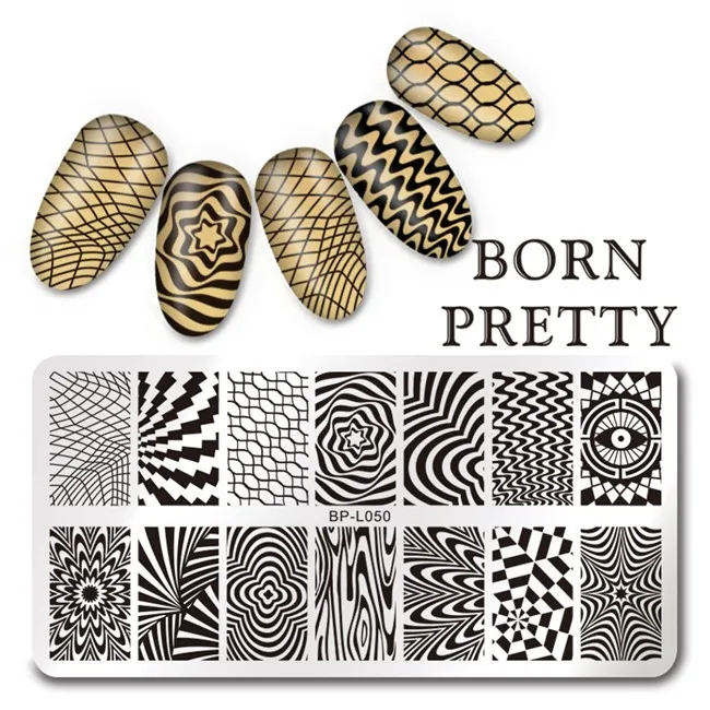 Born pretty 12*6см Красивый Прямоугольник Шаблон Ногтей Штамповки Маникюр Плиты ВР L046-L055