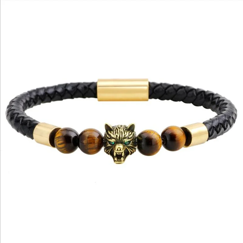 

Fashion Stainless Steel Bracelet Langtou Bracelet Woven Leather Bracelet Natural Stone Bracelet Lovers Jewellery 2018New style