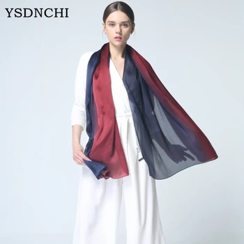

YSDNCHI Spring Summer New Hand-painted Gradient Sunscreen Shawl Female Noble Silk Beach Scarf Fashion Women Chiffon Scarves