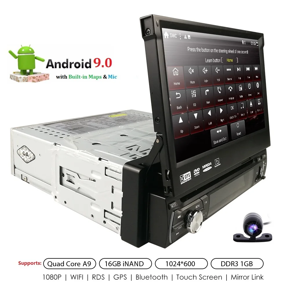 

7'' Universal Single 1 Din Android 9.0 Quad Core Car DVD Player Stereo GPS Navi Wifi BT Radio 1GB RAM Steering Wheel RDS CAM MAP
