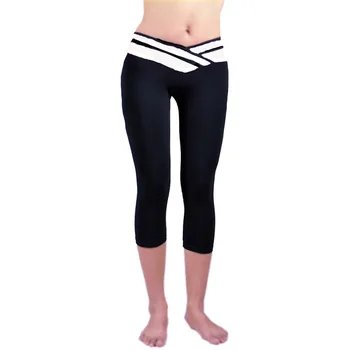 

2019 New Women Workout Fitness Waistband Capri Leggings Pants