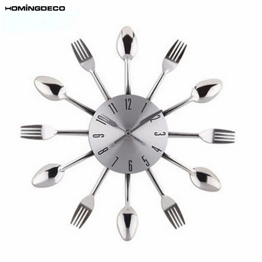 Online Homingdeco 3D cocina Reloj de pared digital diseño moderno Circular cuchillo tenedor patrón pared Relojes Decoración astilla 2018