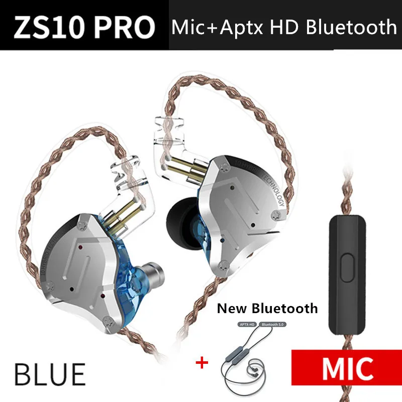 Kz Zs10 Pro Aptx Hd Bluetooth кабель в ухо наушники гибридные 4Ba+ 1DD Hifi бас наушники металлические наушники спортивные для Iphone - Цвет: BlueMicAptxHDbluetoo