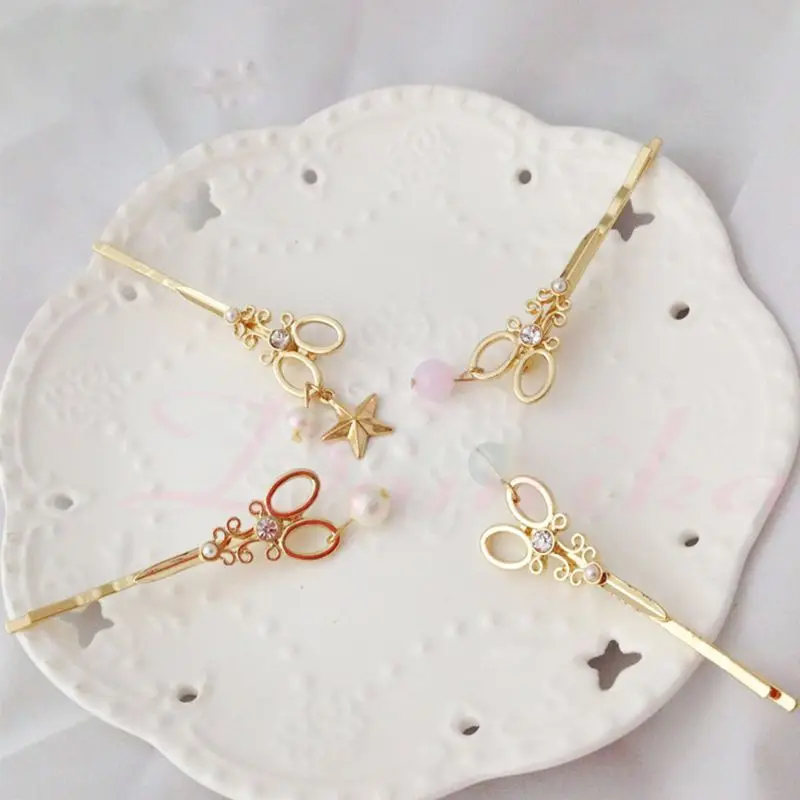 

Creative Fancy Vintage Scissors Shape Hair Clip Women Rhinestone Faux Pearl Beads Pendant Charms Wavy Hairpins Metallic Barrette