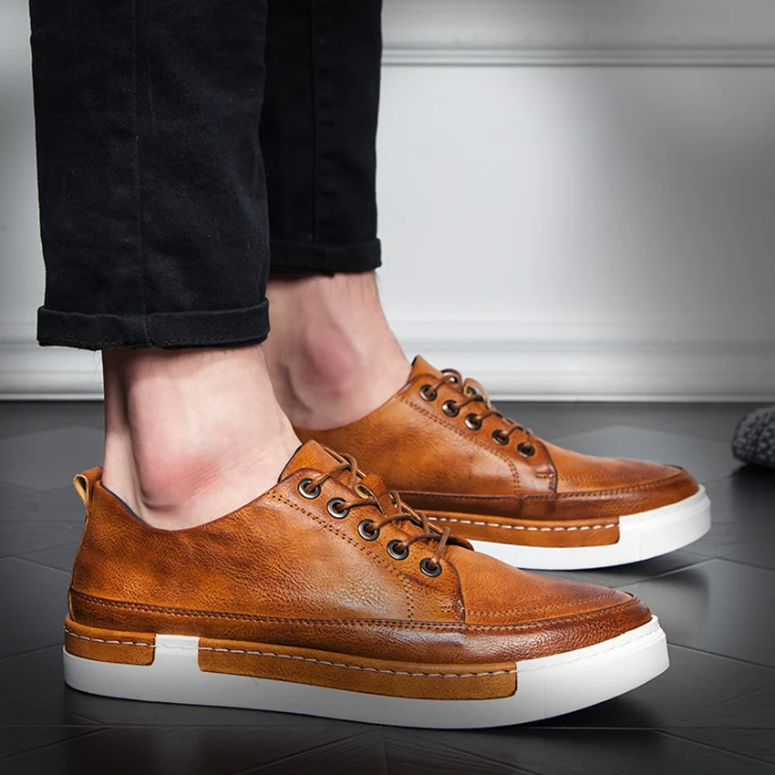 BIMUDUIYU Men's Leather Casual Shoes Retro Style Mens Leather Flats Oxford Shoes Male Sneakers tenis masculino zapatos hombre BIMUDUIYU Men's Leather Casual Shoes Retro Style Mens Leather Flats Oxford Shoes Male Sneakers tenis masculino zapatos hombre