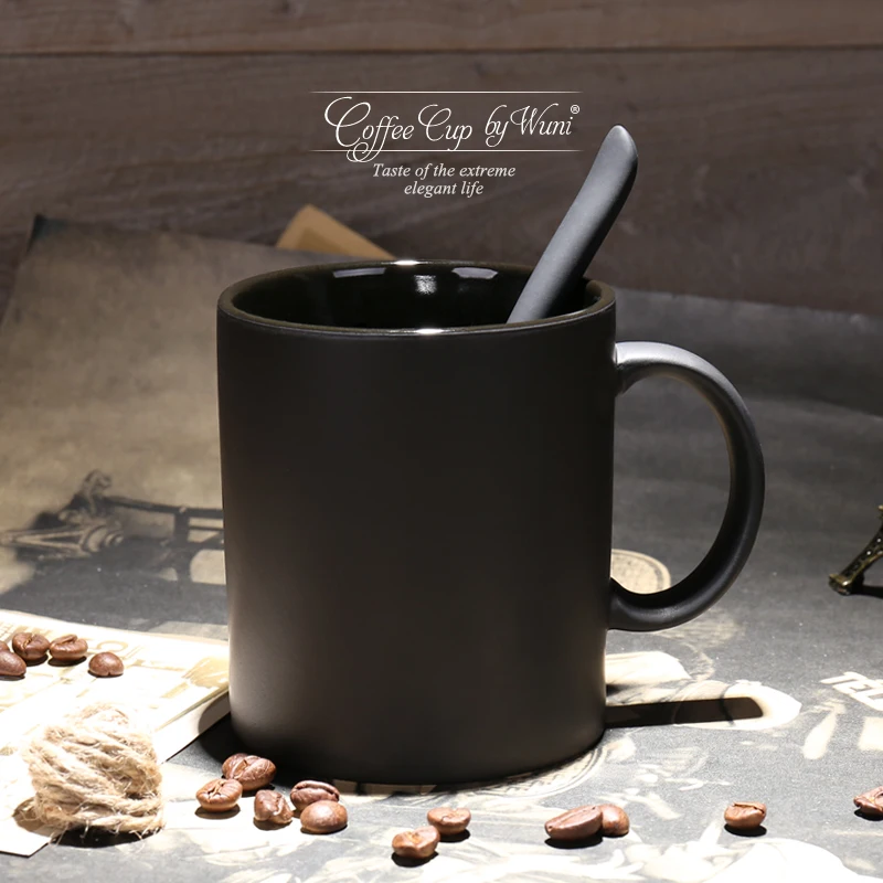 Drinkware 420ml Creative matte coffee mugs with spoon European high-grade ceramic black matte high-capacity mugs Drinkware 420ml Creative matte coffee mugs with spoon European high-grade ceramic black matte high-capacity mugs