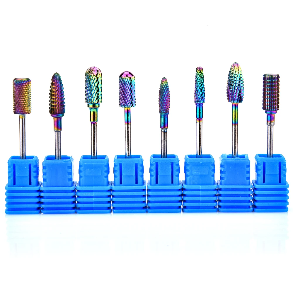 

8 Types Rainbow Nail Drill Bits Coating Tungsten Carbide Burrs Milling Cutters For Electric Manicure Drill Nail Art Accessories