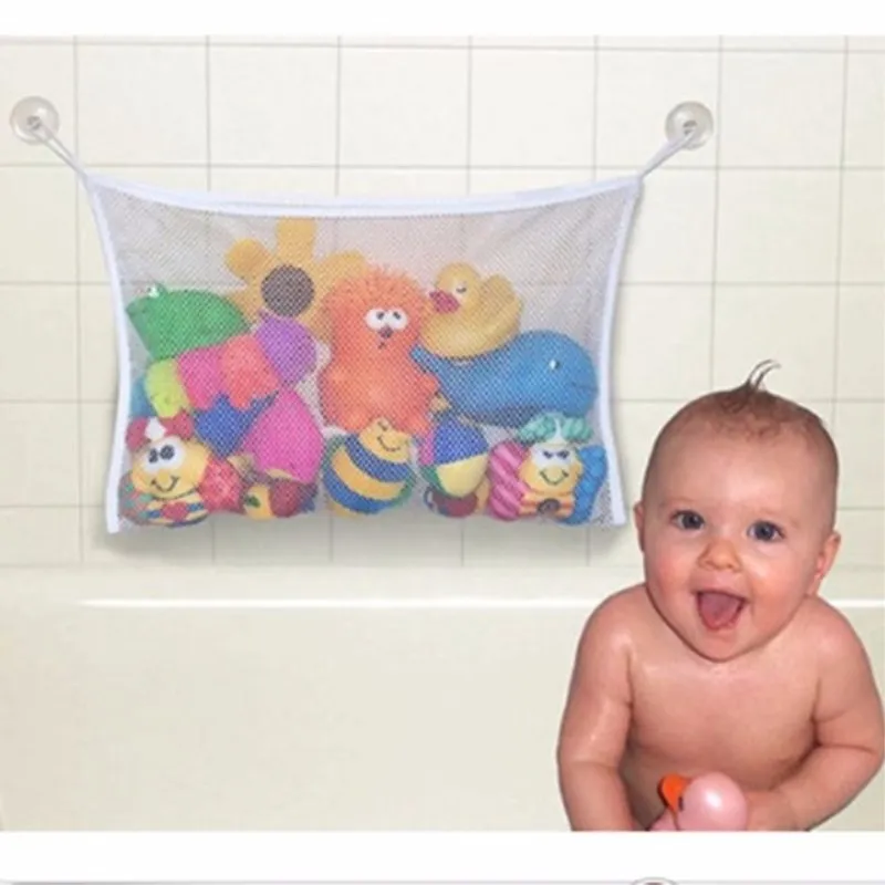 

45*35cm Useful Durable Kids Storage Mesh Bags Strong Sucker Baby Shower Children Bathe Bathing Toys Storage Pouch Containers