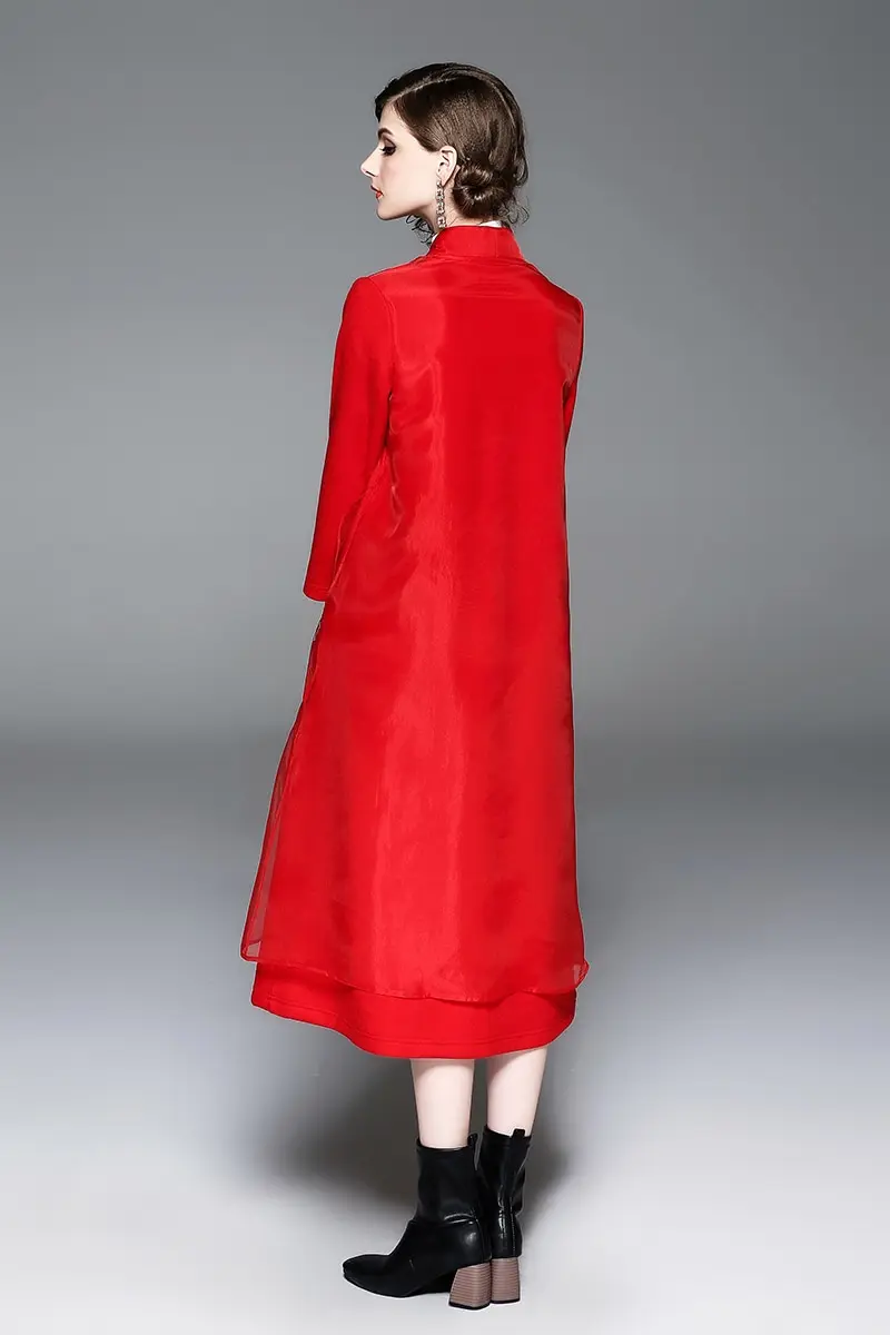 Женское зимнее длинное пальто из органзы с цветочной вышивкой, высокое качество, элегантное женское пальто-кардиган средней длины с v-образным вырезом