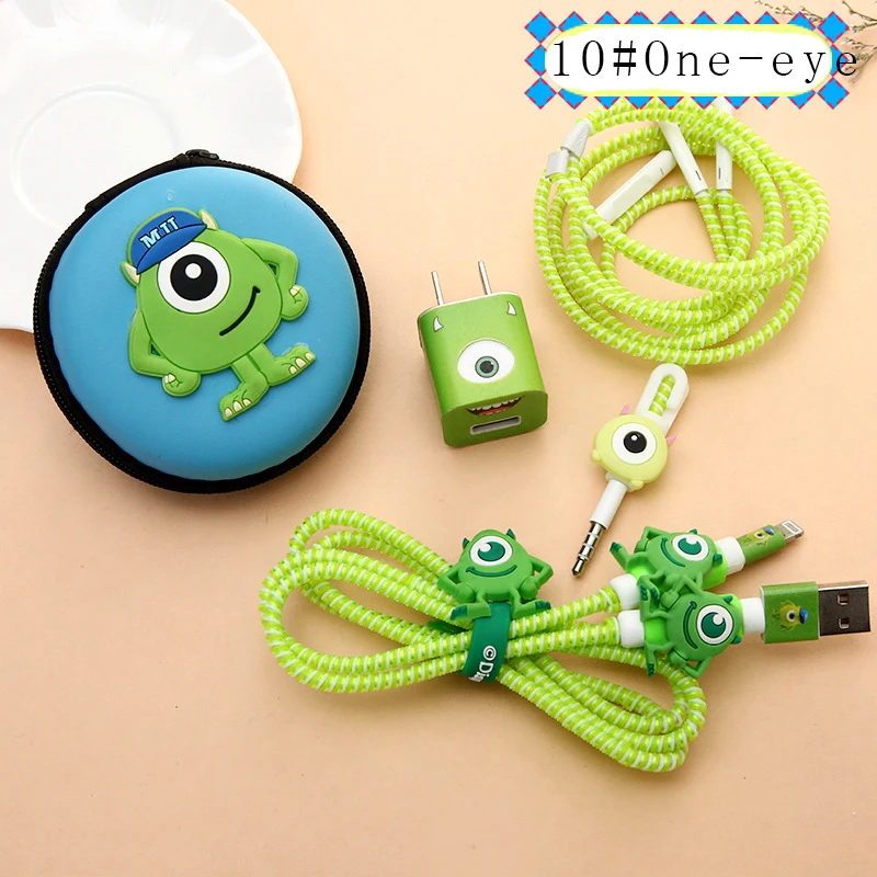 RACAHOO Cartoon USB Cable Earphone Protector Case Set With Cable Winder Stickers Spiral Cord Protector For iphone 5 6 6s 7plus10