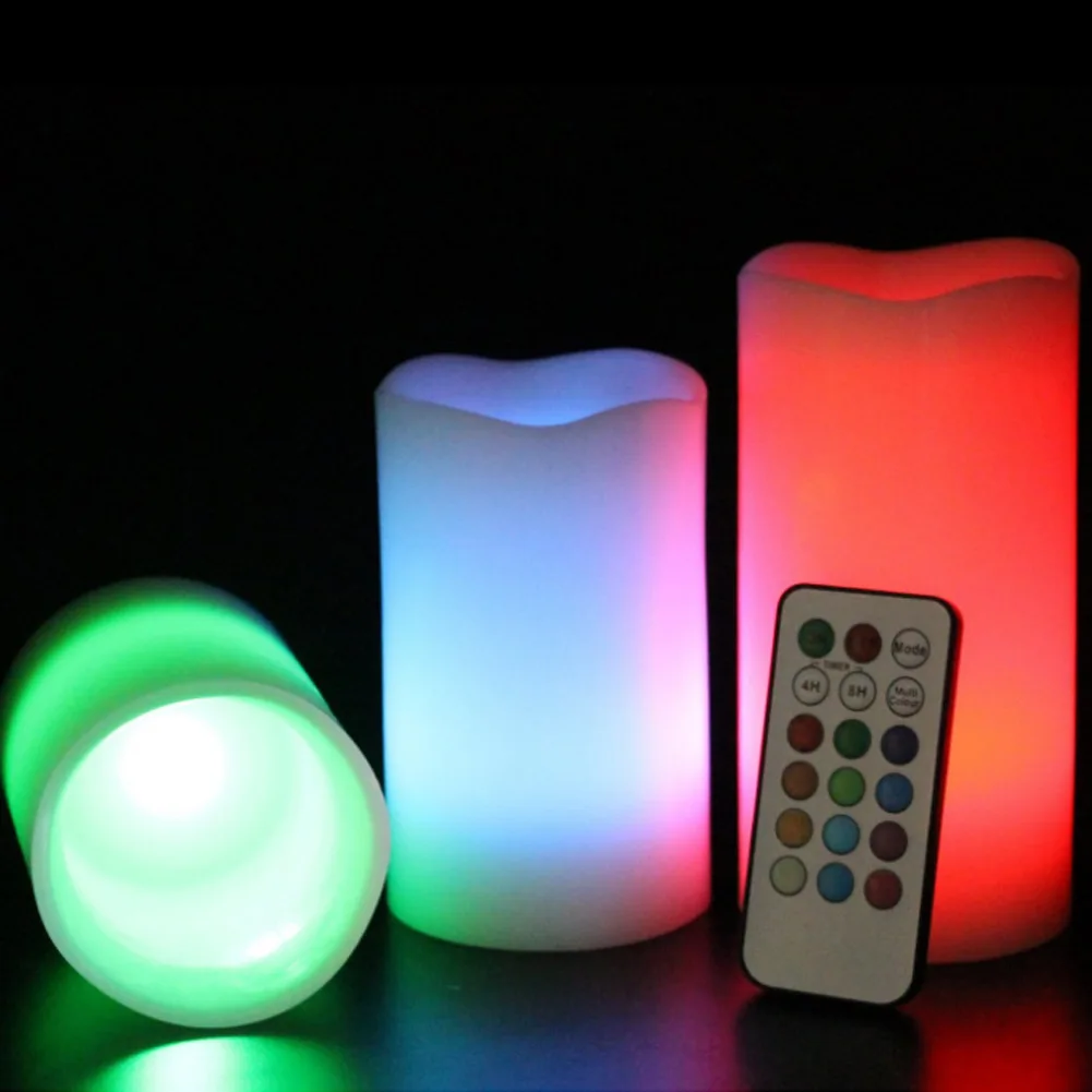 

3Pcs Flameless LED Candles Flickering Color Changing Candle Lights Battery Operate with Remote LB88