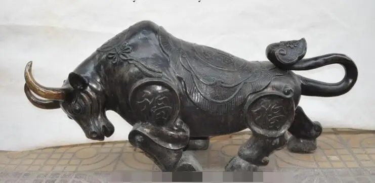 

song voge gem S7133 40"Chinese Bronze Fengshui Folk Zodiac Year Bull Ox Cattle wealth Animal Statue