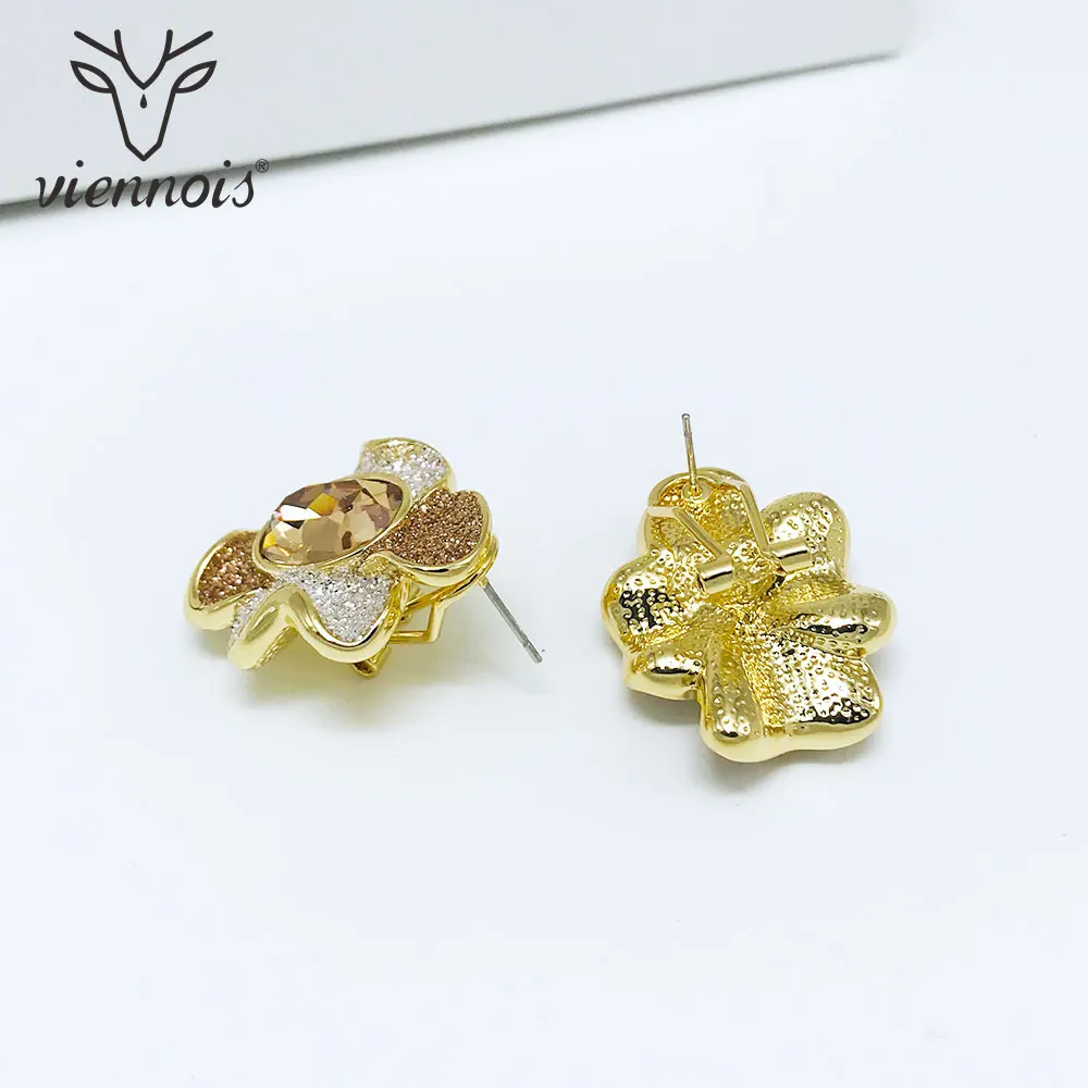 Viennois Stud Earrings Gold/Silver Flower Plant Color Rhinestone Crystal Matte Earring with for Women Earrings