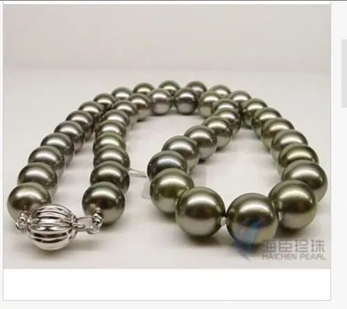 

FREE SHIPPING HOT sell new Style >>>>single strand AAA++12mm tahitian black green pearl necklace 18
