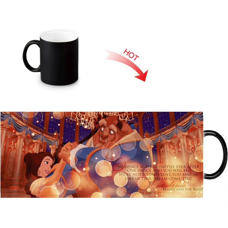 Пользовательские фото волшебная кружка теплообменная кружка с изменяющейся поверхностью 350 мл Красавица и Чудовище кофейная чашка пивная кружка для молока персональный подарок - Цвет: 2