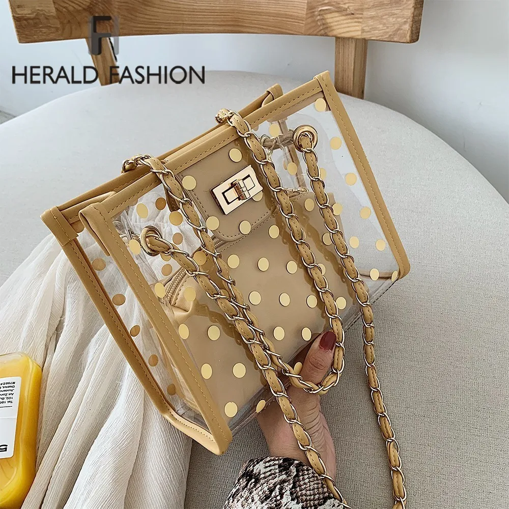 

Herald Fashion Women Dot Transparent Handbag Clear Summer Beach Tote Bag Large Capacity Chain Female Composite Shoulder Bag Sac