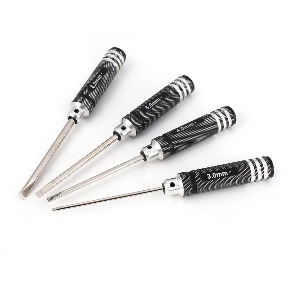 

4pcs Straight Flat Screwdriver 3.0mm 4.0mm 5.0mm 6.0mm Metal Tools Kit For RC Helicopter Car Racing Drone Aircraft Model