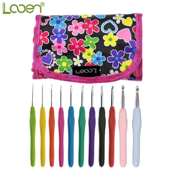

With Black Case Set of 11 Aluminum Crochet Hooks Knitting Needles Multi Color Soft Plastic Grip Handle Weave Craft 2.0mm-8.0mm