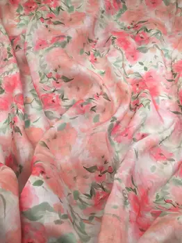 

High quality pure ramie material Floret printing fabric High-end dresses clothes tissus