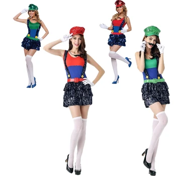 

Adult Super Mario Costumes Women Luigi Clothing Sexy Plumber Costume Halloween Super Mario Bros Cosplay Costumes For Women