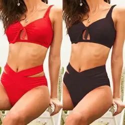 Новый сексуальный женский бандаж бандо Бикини Набор пуш-ап бразильский сплошной цвет двойной ремень горячий стиль пляжная одежда
