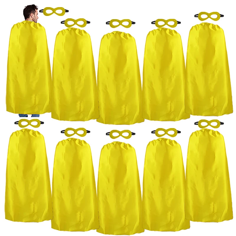 

10 Packs SPECIAL140*90 cm Adult Yellow Costume Cape And Mask Set College Student Costume Cosplay Long Halloween Cape Gift