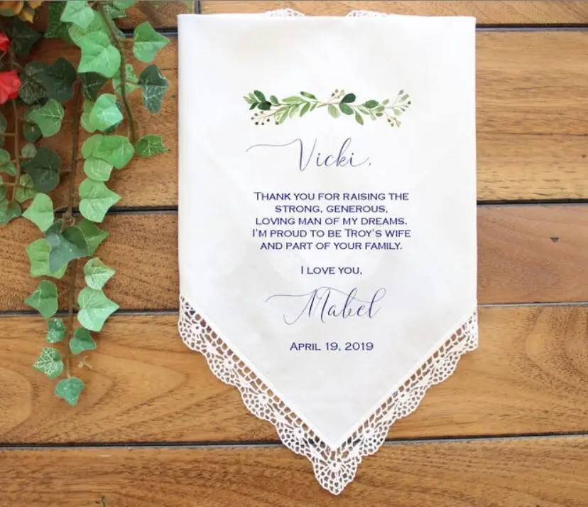 personalized any text wedding handkerchief, mother of the bride gift, custom printed wedding mother of the groom handkerchief