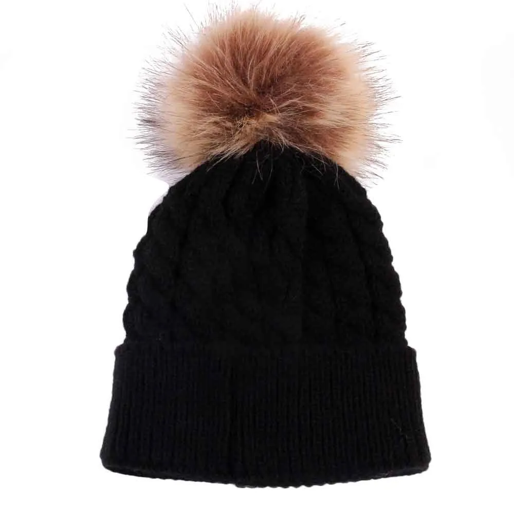 Зимние теплые детские шапки для малышей, милые шапки для новорожденных, вязаные милые шерстяные помпоны, детские шапки - Цвет: Black A