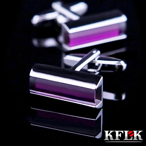 

KFLK Luxury shirt cufflinks mens gift Brand cuff button Purple Crystal cuff links High Quality abotoadura Jewelry free shipping