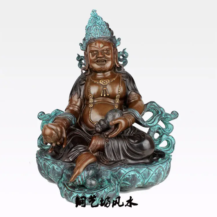 

18" China Tibet Tantra Vaisravana Yellow Jambhala Buddha Pure Bronze Statue @@ EW