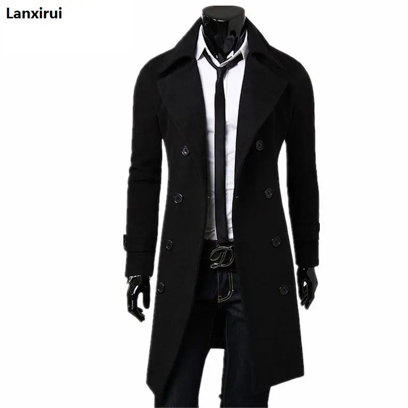 Mens Trench Coat New Fashion Designer Men Long Coat Autumn Winter Double-breasted Windproof Slim Trench Men