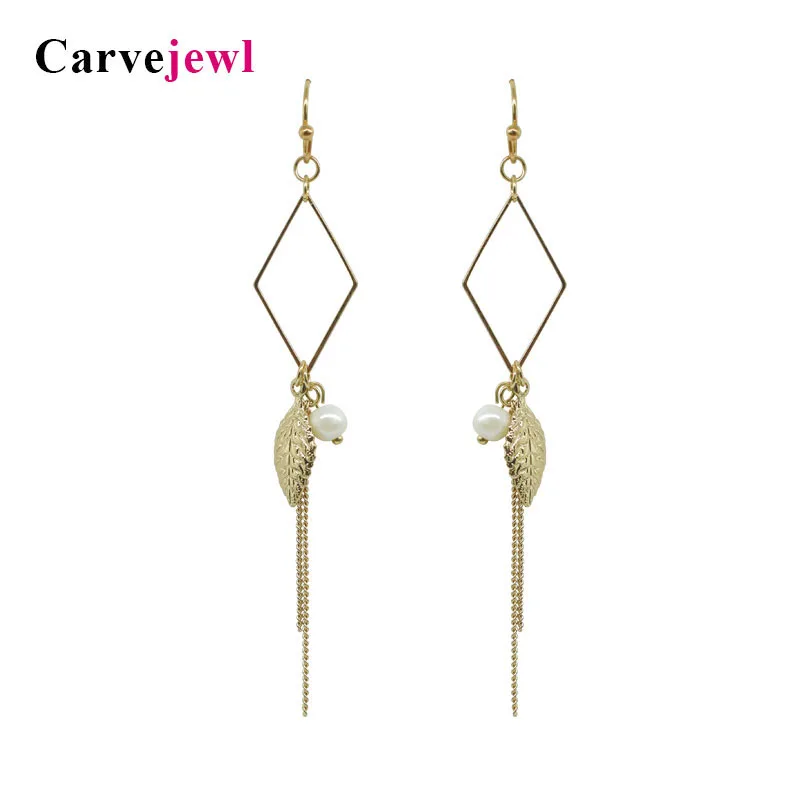 

Carvejewl drop earrings leaf chain pearl pendant dangle earrings for women jewelry plastic hook anti allergy new Korean earrings