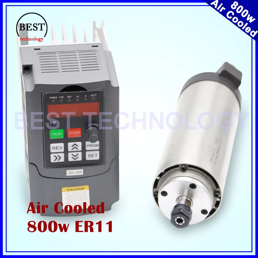 220V 800W ER11 Air cooled spindle motor 4 bearings 0.8kw air cooling precision 0.01 & 800w VFD inverter variable frequency drive